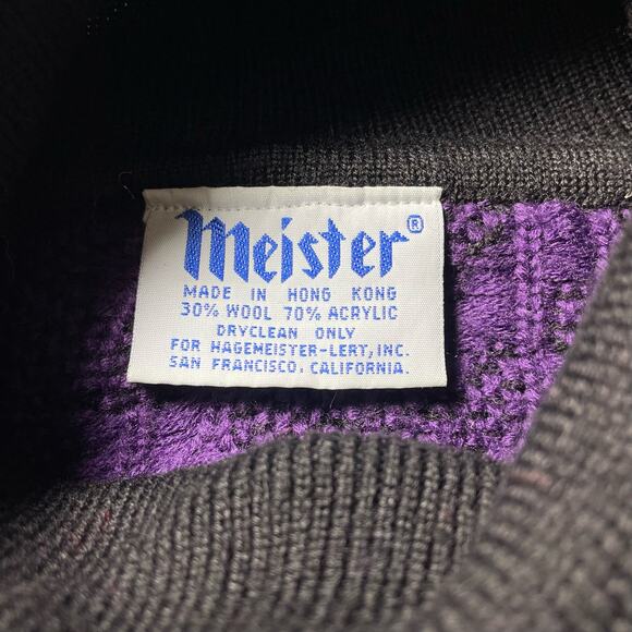 Vintage Meister Textured Knit Turtleneck Sweater Damask Purple Black Size Large - Picture 3 of 6
